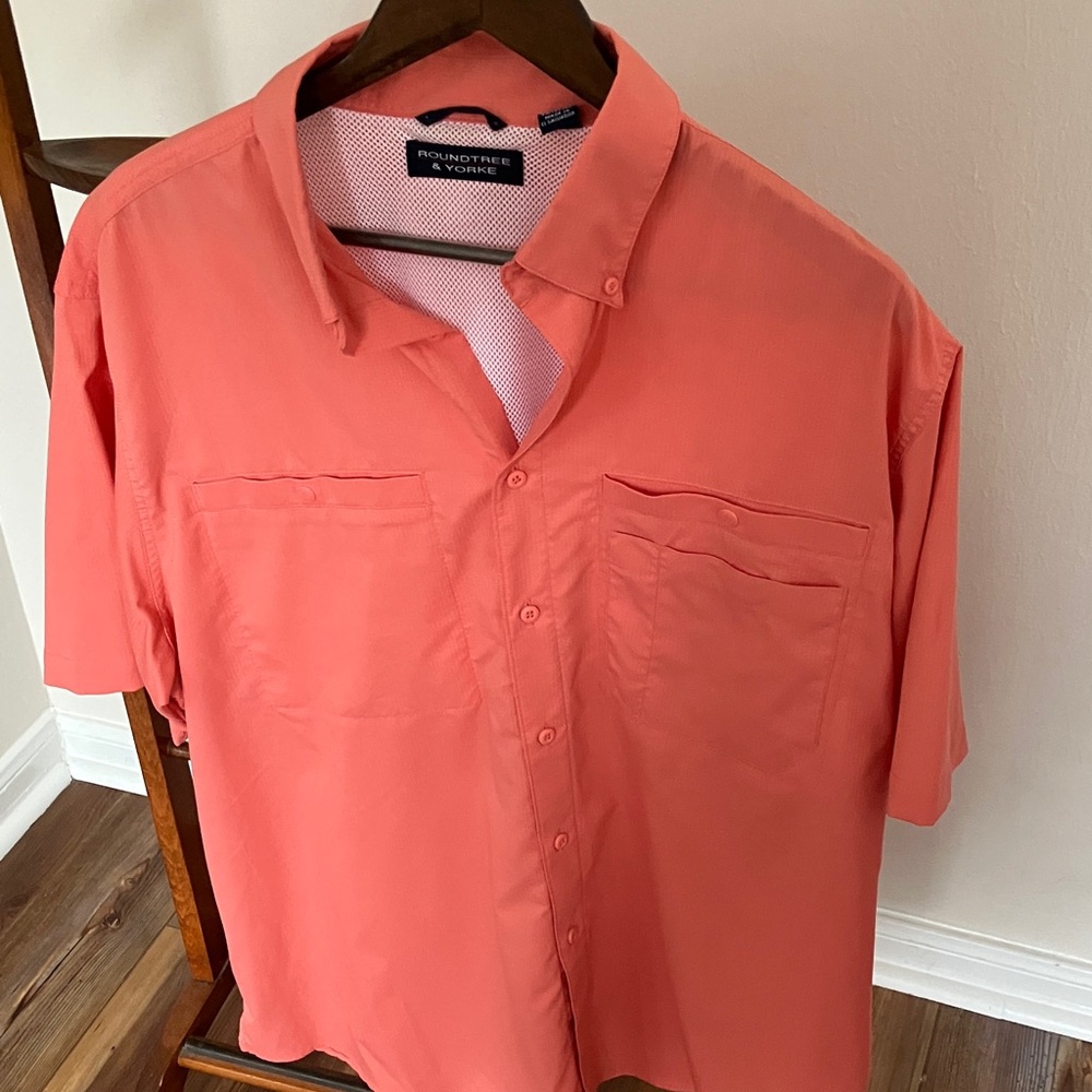 Roundtree & Yorke Men's Vibrant Coral Button Down Shirt